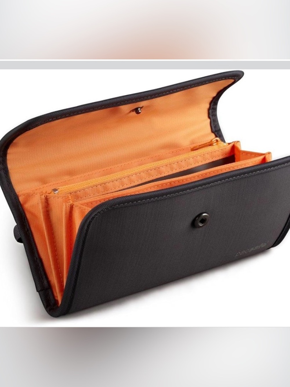 Pacsafe RFID-Tech 250 Travel Wallet, black & orange, NWOT